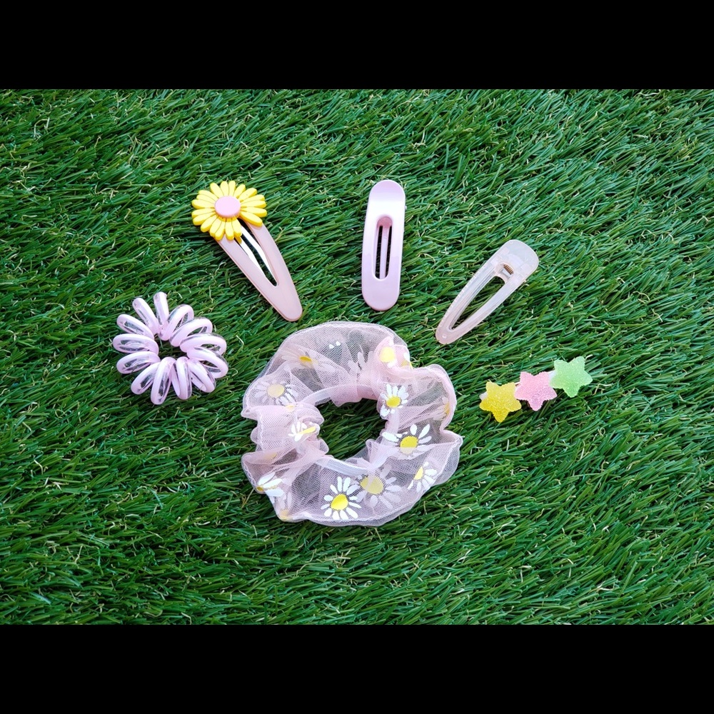 6-pc Set Hair Clips, Scrunchie, Spiral Hair Tie